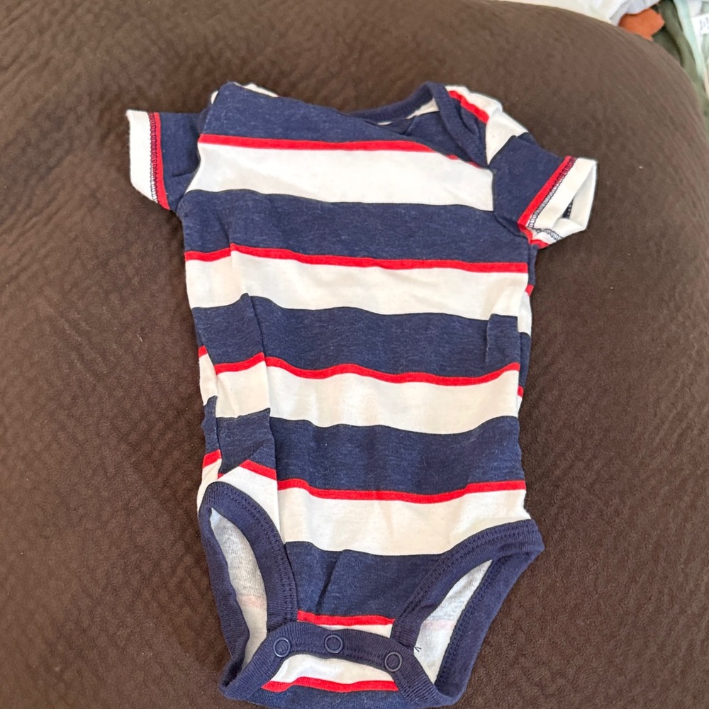 Carter's Navy, White & Red Striped Short-Sleeve One-Piece